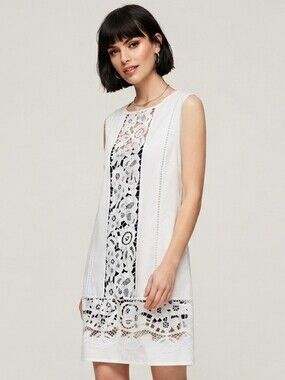 Fablio Castellani White Lace Shift Dress Italian Designer | Sleeveless | Size 42